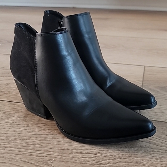 Women's Fashion Block Heel Ankle Boots Pointed Toe Side Zipper - Picture 1 of 5